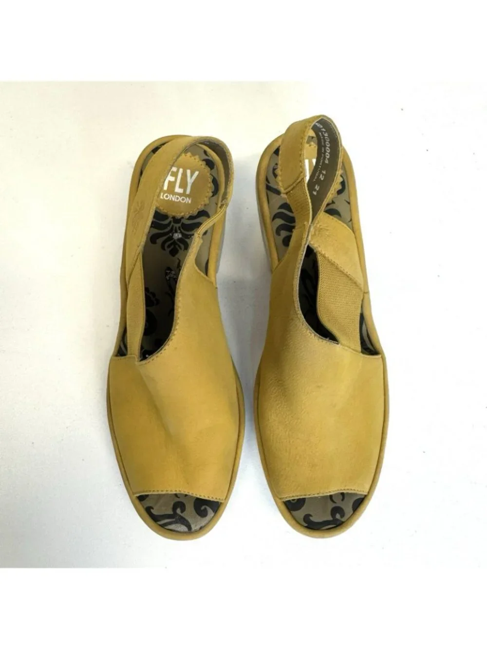 Fly London Leather Peep Toe Slingback Sandals Yellow Womens Size 38 (US 7.5)
